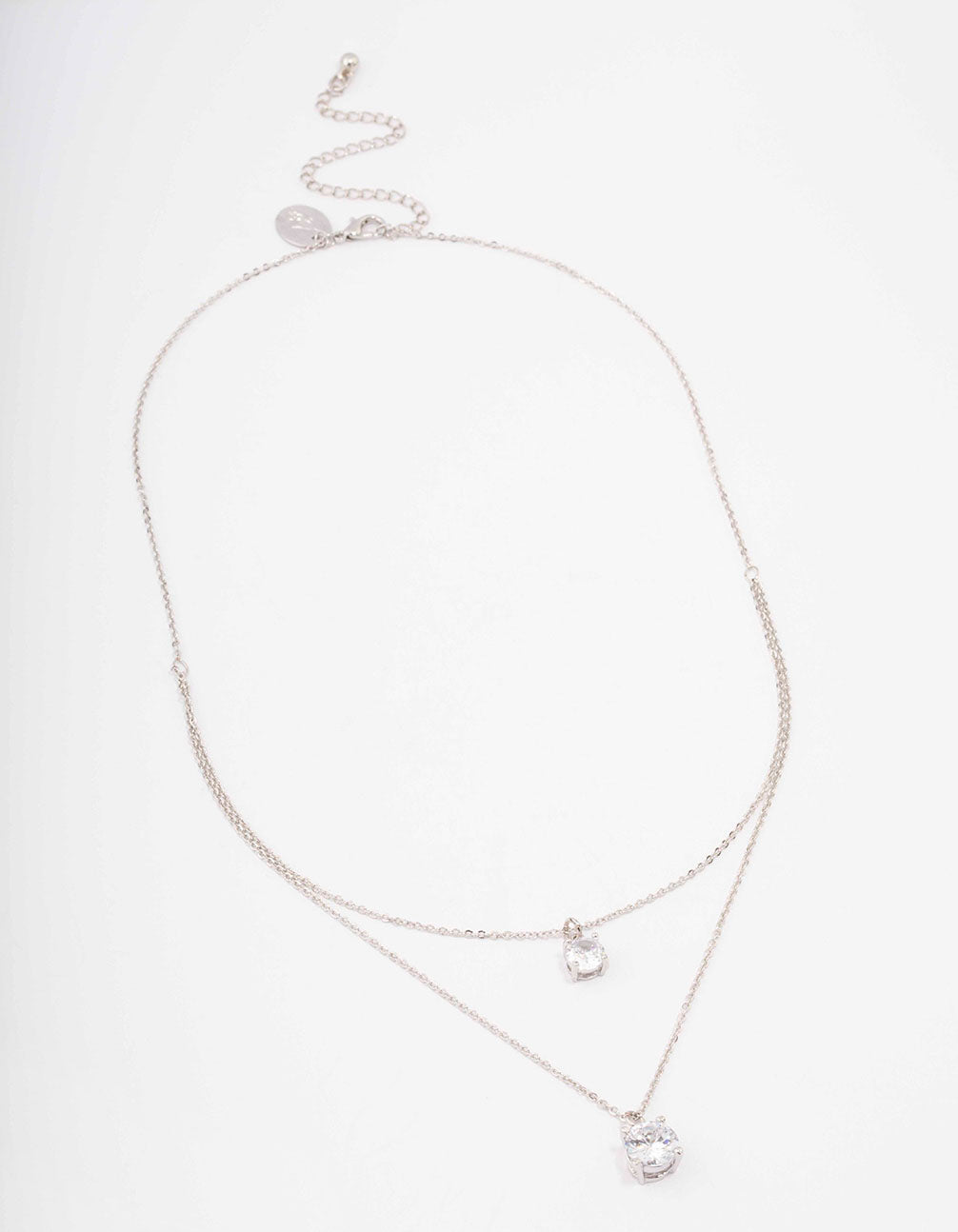 Silver Cubic Zirconia Layered Solitaire Necklace
