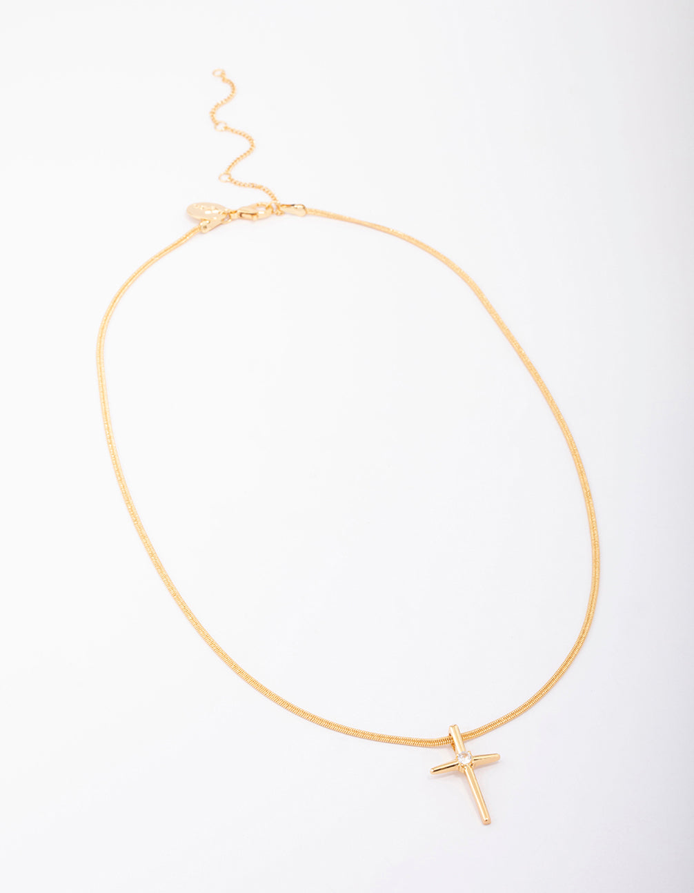 Gold Plated Cubic Zirconia Pointed Cross Pendant Necklace