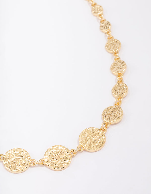 Gold Plated Hammered Disc Chain Necklace