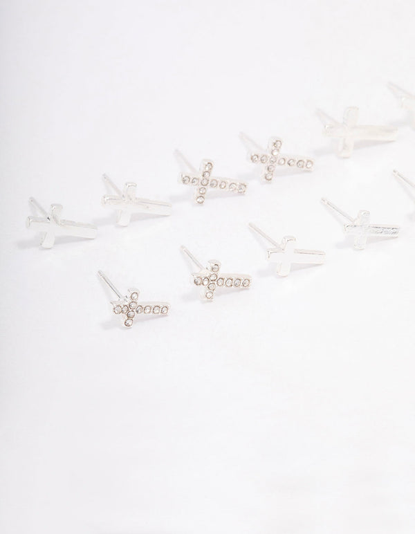 Silver Diamante Cross Earring 8-Pack