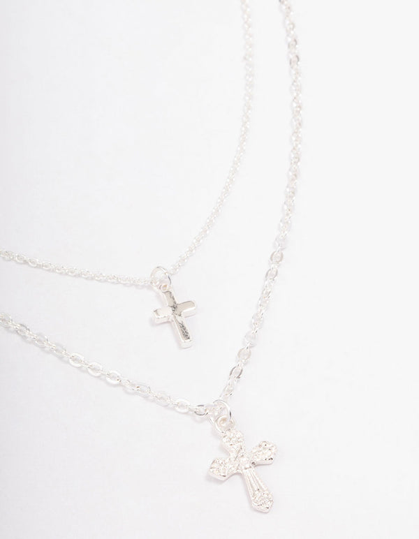 Silver Mixed Texture Cross Necklace