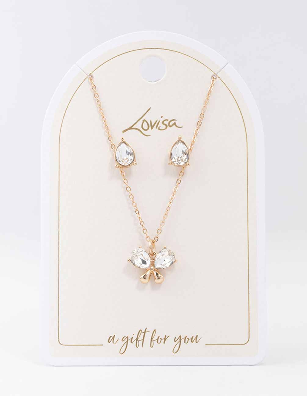 Gold Diamante Butterfly Jewellery Set