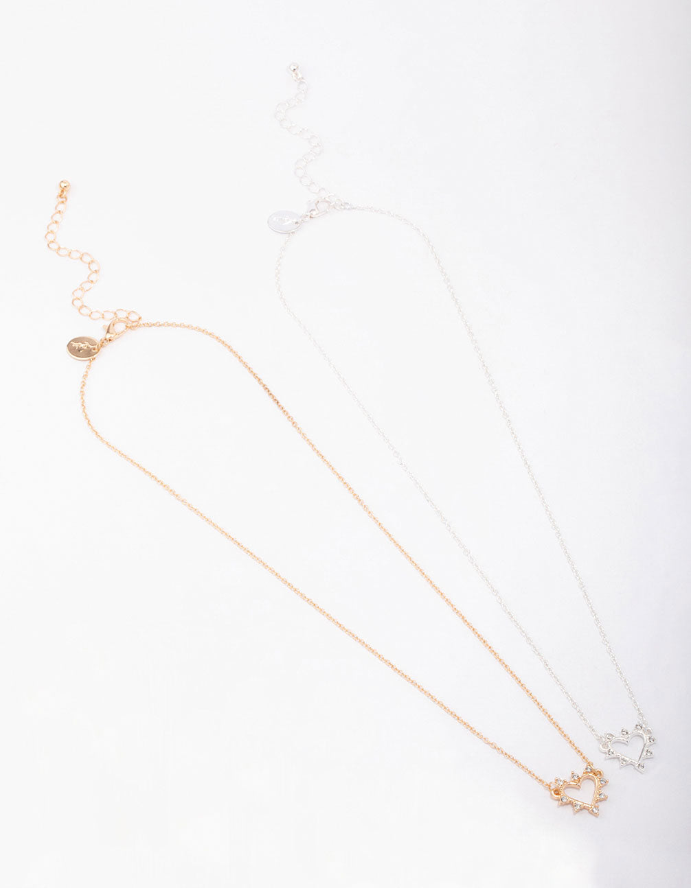 Mixed Metal Open Heart Diamante Necklace