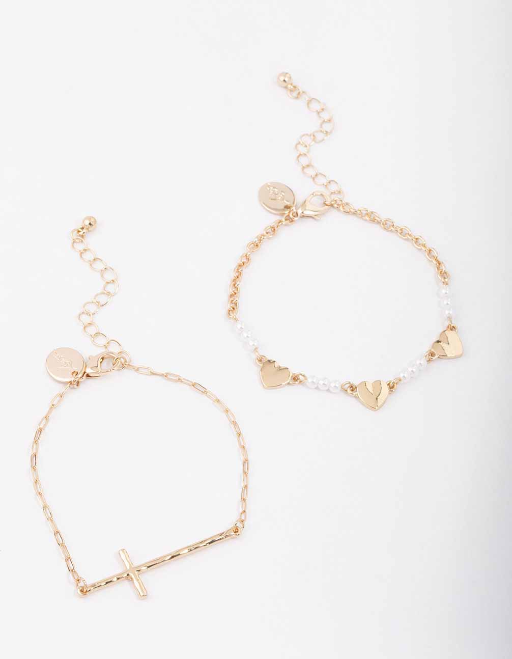 Gold Heart Cross Bracelet