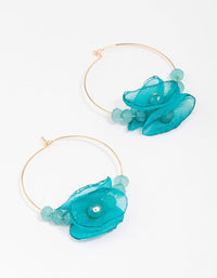 Gold & Blue Flower Beaded Hoop Earrings - link has visual effect only
