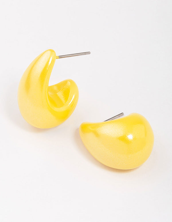 Yellow Iridescent Teardrop Huggie Earrings