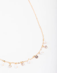 Gold Pearl & Diamante Droplet Chain Necklace - link has visual effect only