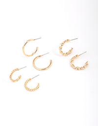 Gold Twisted & Polished Hoop Earring 3-Pack - link has visual effect only