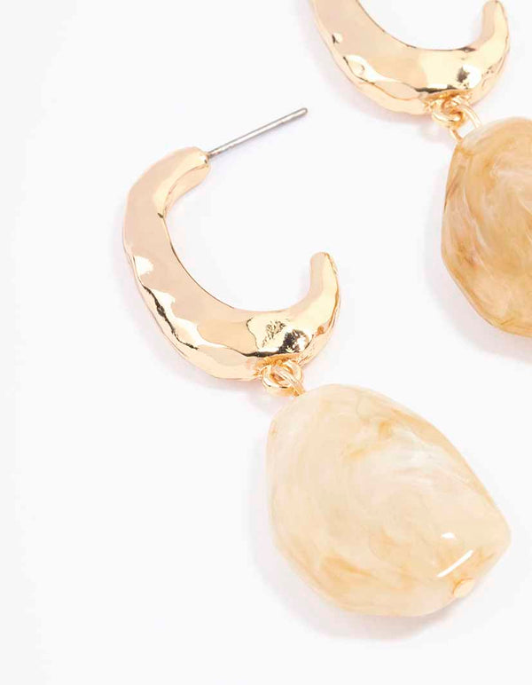 Gold Textured Stone Drop Earrings