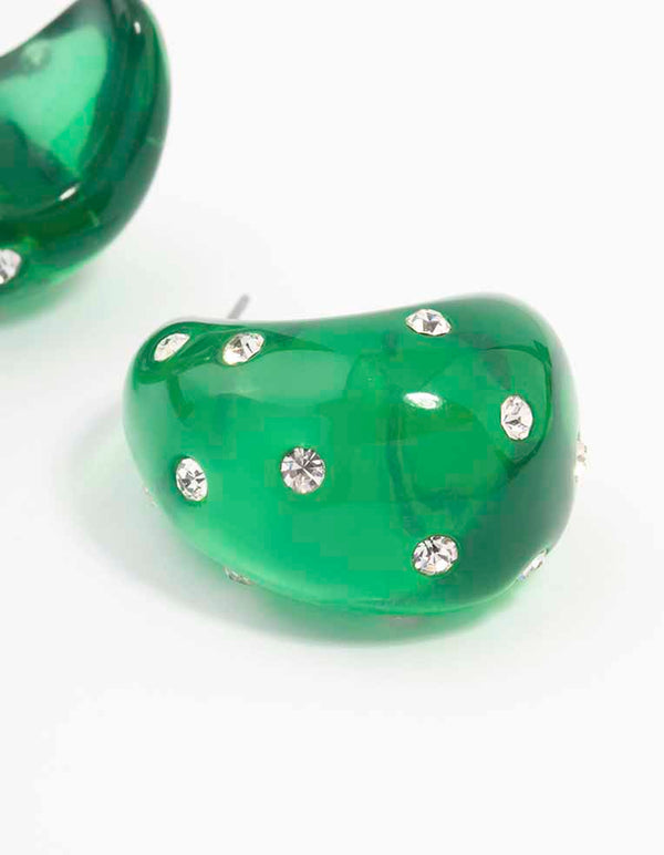 Green Acrylic Chunky Diamante Hoop Earrings