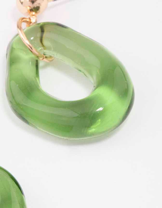 Gold & Green Wavy Donut Drop Earrings