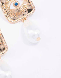 Gold Evil Eye Pearl Drop Earrings - link has visual effect only
