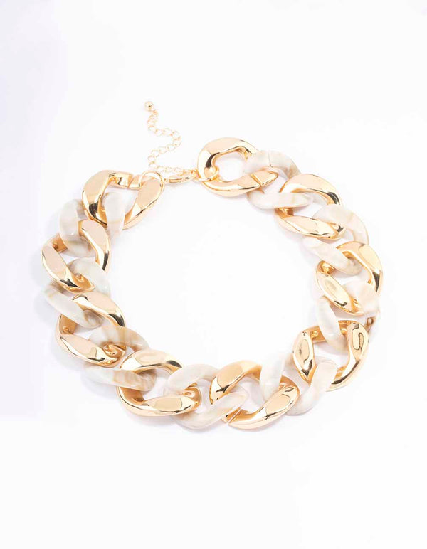 Gold Acrylic Mixed Link Short Necklace