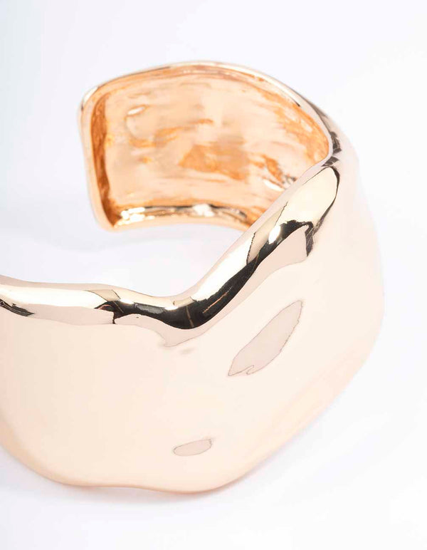 Gold Wide Molten Wrist Cuff