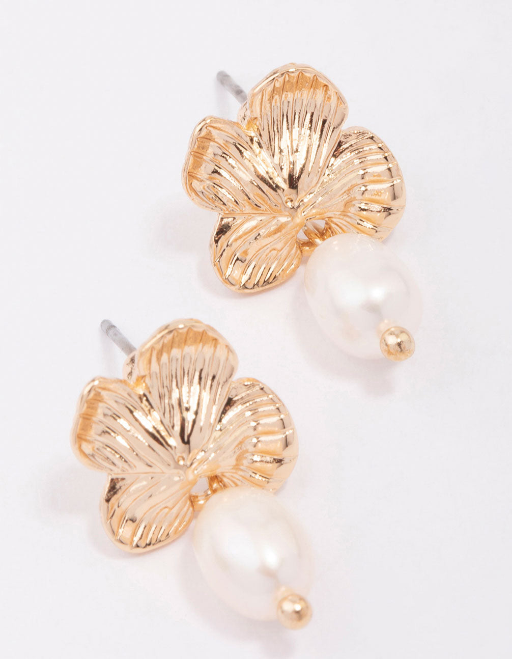 Gold Flower Pearl Drop Earrings