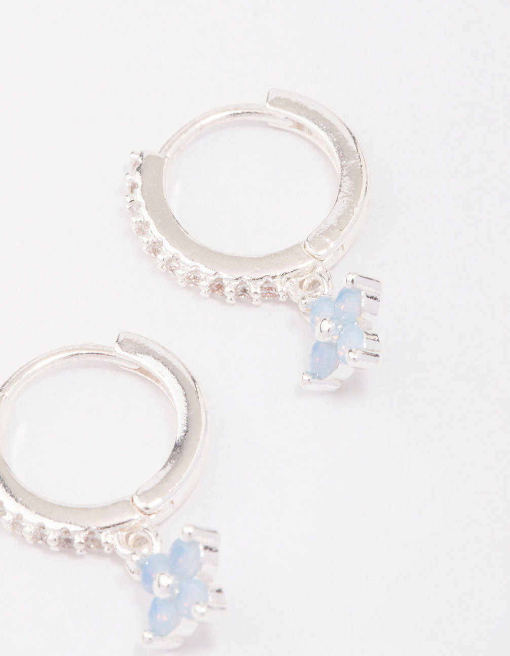 Silver Cubic Zirconia Flower Huggie Earrings