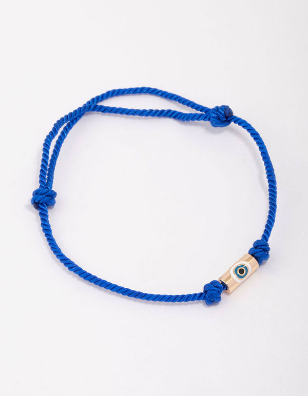 Blue Fabric Evil Eye Cord Adjustable Bracelet