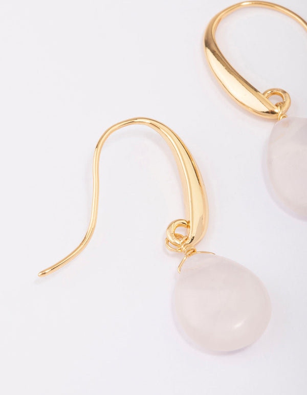 Gold Plated Droplet Rose Quartz Drop Earrings