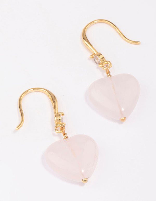 Gold Plated Rose Quartz Heart Drop Earrings