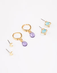 Gold Plated Semi-Precious Planet Earring 3-Pack - link has visual effect only