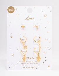 Gold Plated Celestial Cubic Zirconia Earring 3-Pack - link has visual effect only
