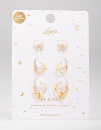 Gold Plated Cubic Zirconia Bow Earring 3-Pack - link has visual effect only