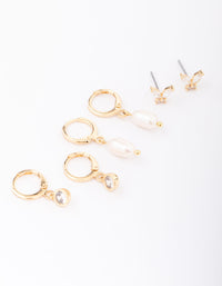 Gold Plated Freshwater Pearl Huggie Earring 3-Pack - link has visual effect only