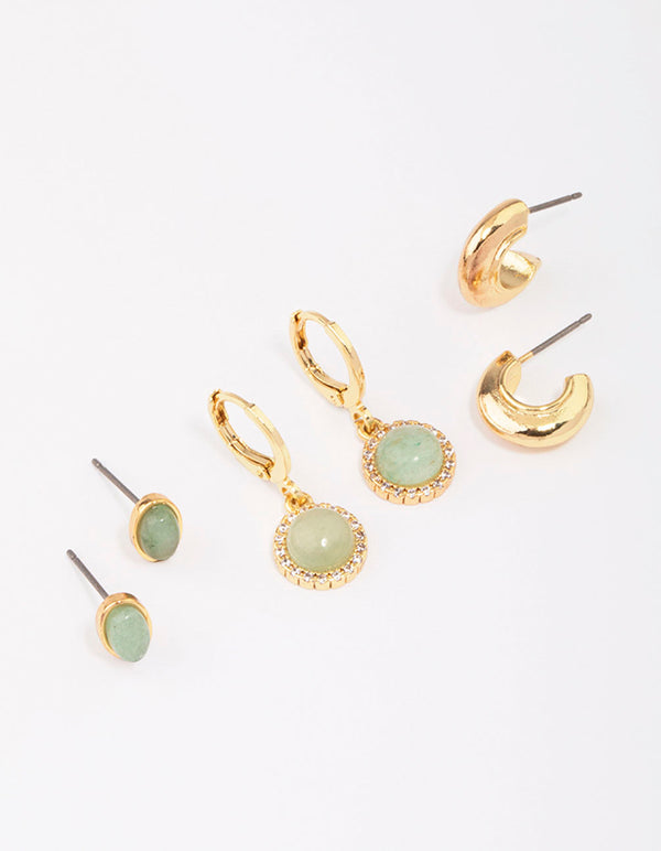 Gold Plated Semi-Precious Earring 3-Pack