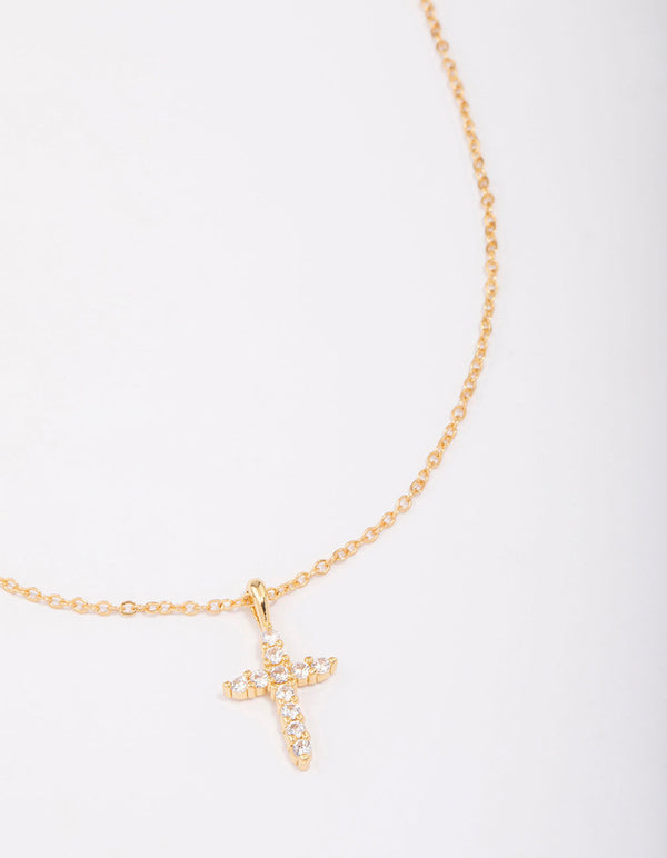 Gold Plated Crystal Cross Pendant Necklace