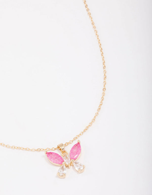 Gold Plated Gleaming Butterfly Pendant Necklace