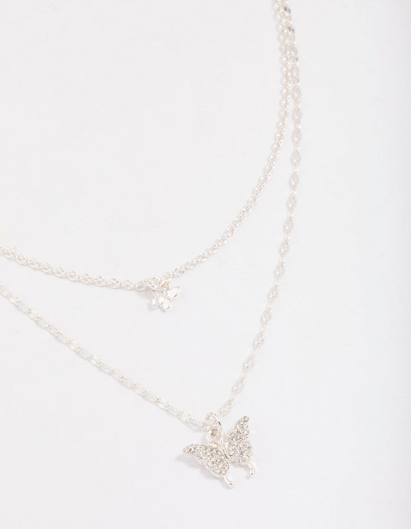 Silver Plated Graduating Butterfly Necklace
