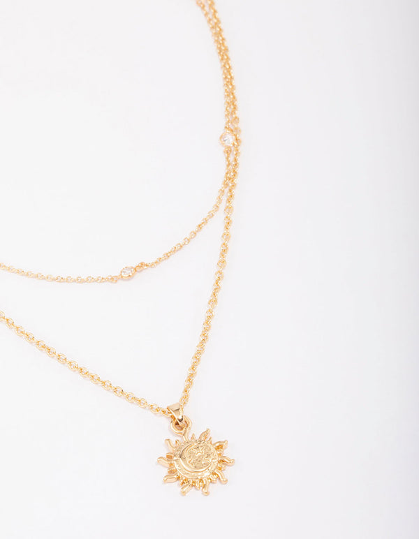 Gold Plated Double Layer Sun Necklace