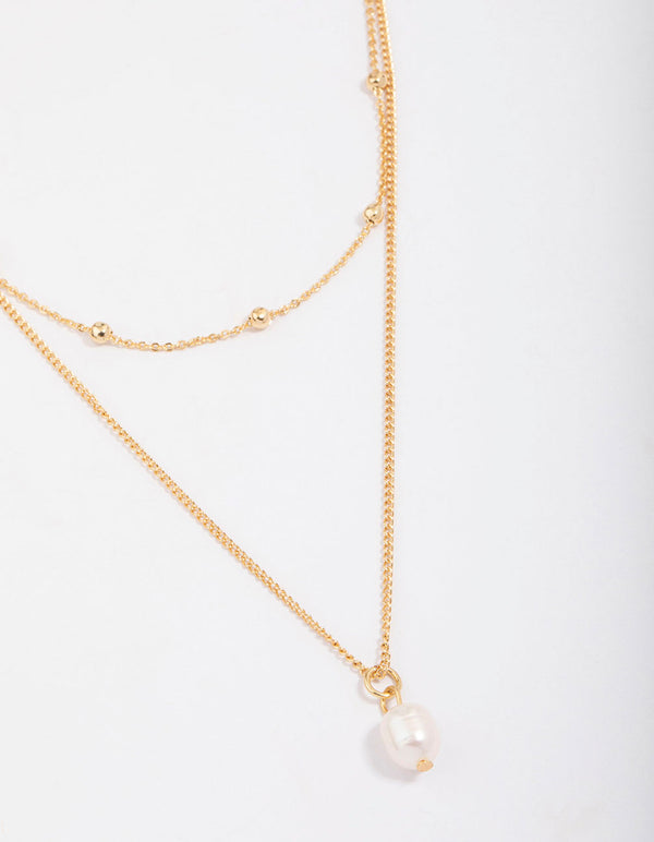 Gold Plated Petite Freshwater Pearl Layered Necklace