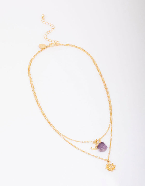 Gold Plated Amethyst Peace Layered Necklace