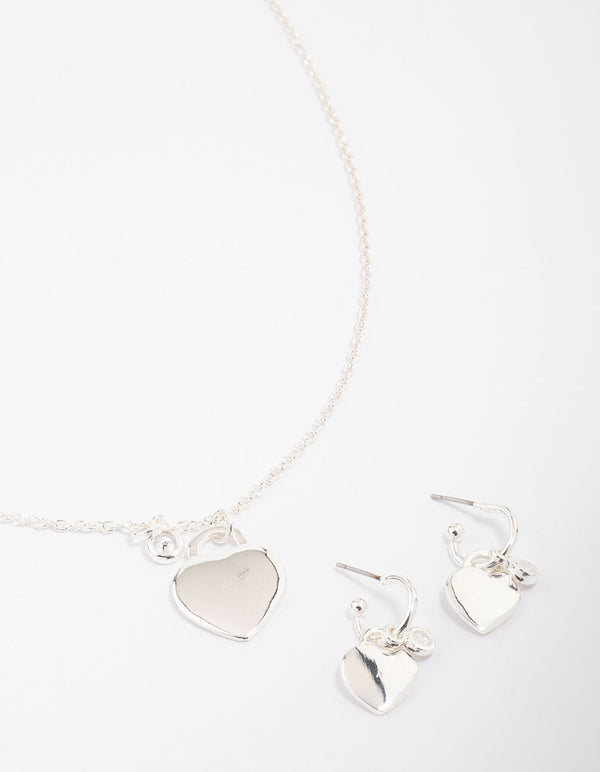 Silver Plated Heart Padlock Necklace & Earring Jewellery Set