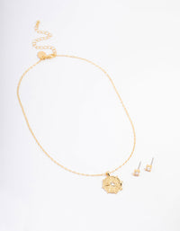 Gold Plated Sun Wheel Necklace & Earring Jewellery Set - link has visual effect only