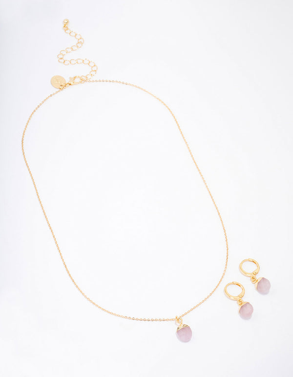 Gold Plated Organic Semi-Precious Necklace & Earring Jewellery Set