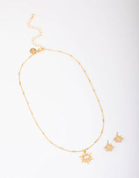 Gold Plated Sun Beam Necklace & Earring Jewellery Set - link has visual effect only