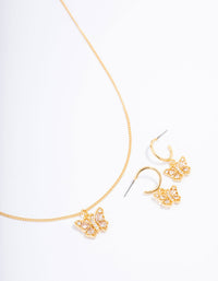 Gold Plated Cubic Zirconia Butterfly Necklace & Earring Jewellery Set - link has visual effect only