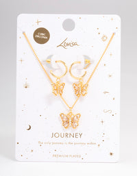 Gold Plated Cubic Zirconia Butterfly Necklace & Earring Jewellery Set - link has visual effect only
