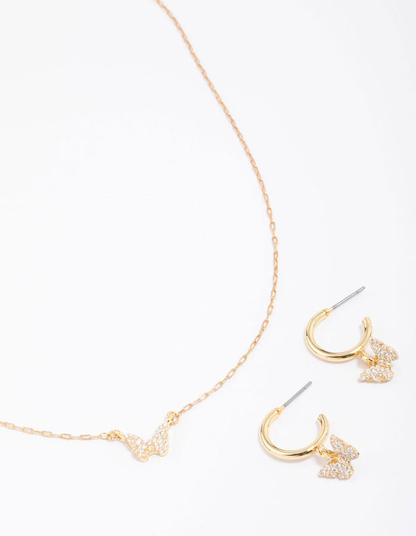Gold Plated Mini Butterfly Necklace & Earring Jewellery Set