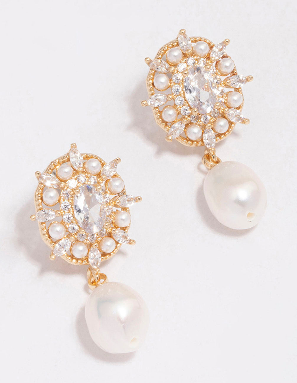Gold Plated Freshwater Pearl Halo Drop Earrings