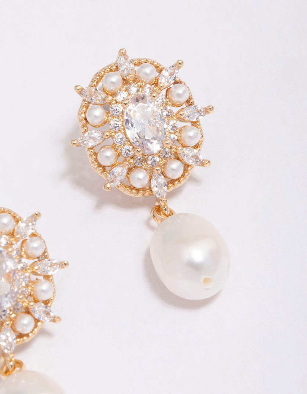 Gold Plated Freshwater Pearl Halo Drop Earrings
