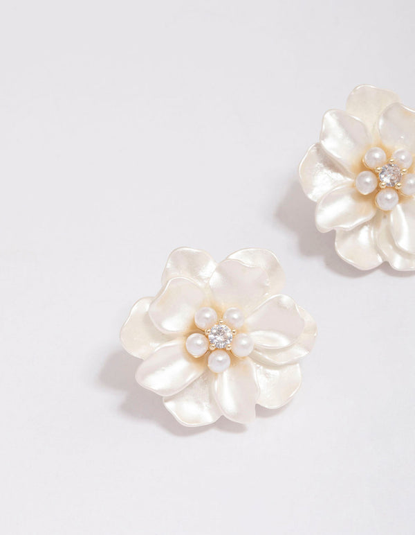 Vogem Orecchini A Perno In Perla D'acqua Dolce E Zirconi, Placcato Oro, Anallergici