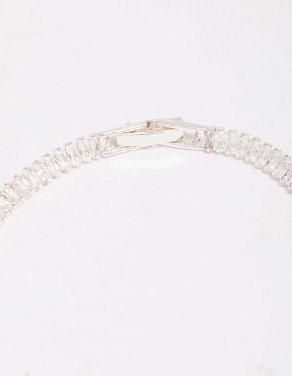 Silver Plated Cubic Zirconia Baguette Tennis Bracelet