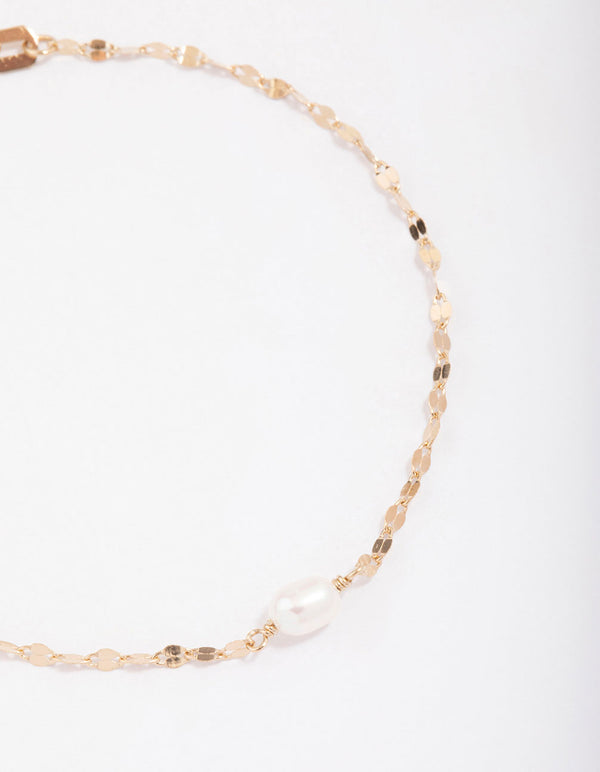 Gold Plated Sterling SIlver Freshwater Pearl Chain Bracelet