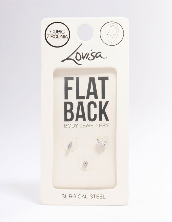 Surgical Steel Cubic Zirconia Double Marquise Flat Back 3-Pack