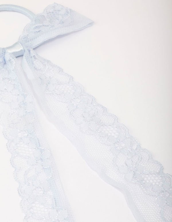 Blue Lace Bow Hair Tie