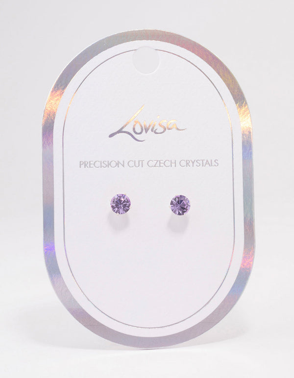 Silver Lilac Crystal Stud Earrings