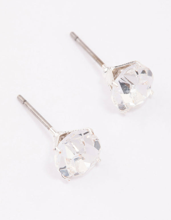 Silver Crystal Stud Earrings 7mm